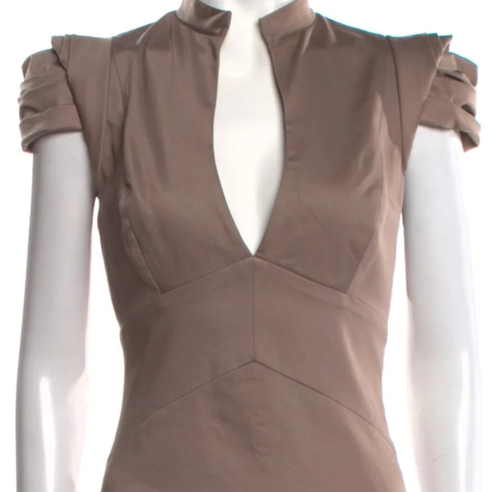 Elegant Black Halo Brown/Cream Cap Sleeve Mini Dress - Picture 4 of 4